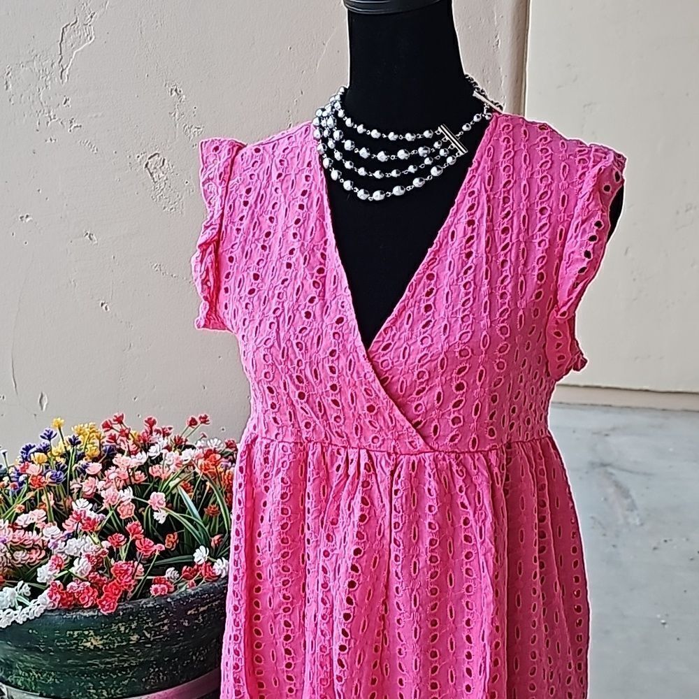 Hot pink eyelet pullover summer dress size small